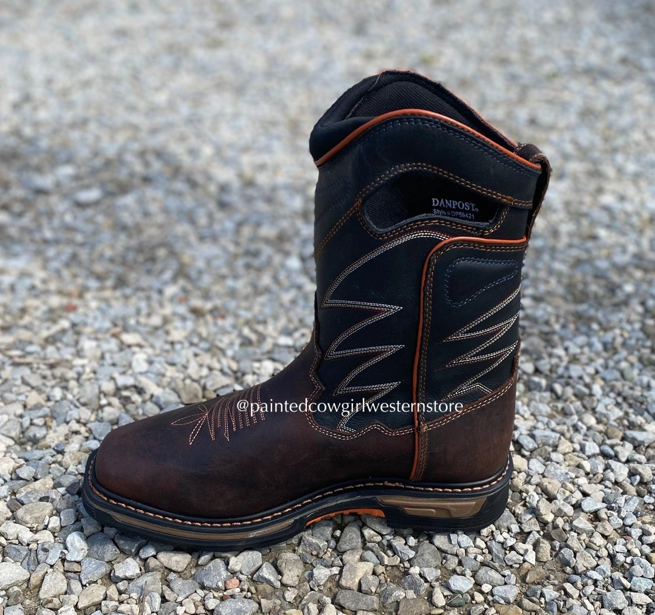 Tiger Mark Dan Post Men's Brown Leather Thunderhead Waterproof Square Toe Work Boots DP56421