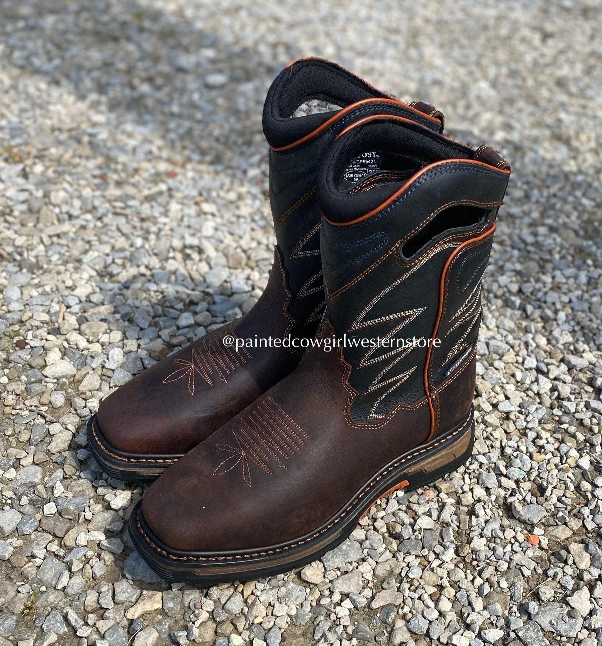 Dan Post Men's Brown Leather Thunderhead Waterproof Square Toe Work Boots DP56421 Mud Friendly