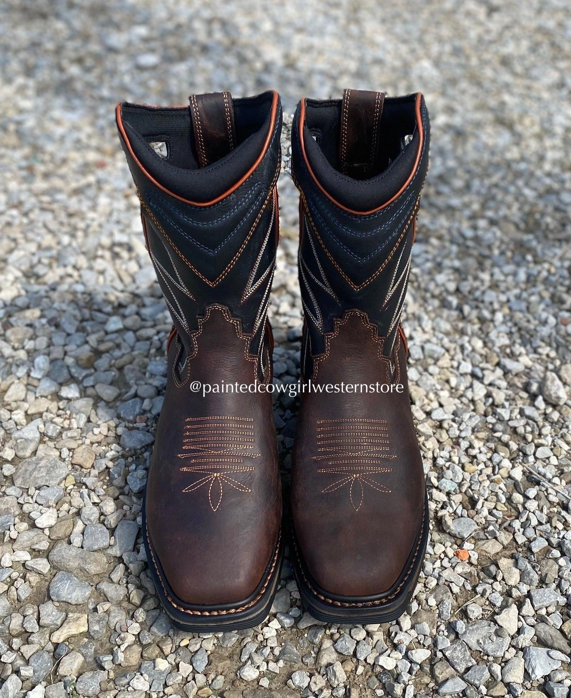 Dan Post Men's Brown Leather Thunderhead Waterproof Square Toe Work Boots DP56421 Rough Trail Sharp Look