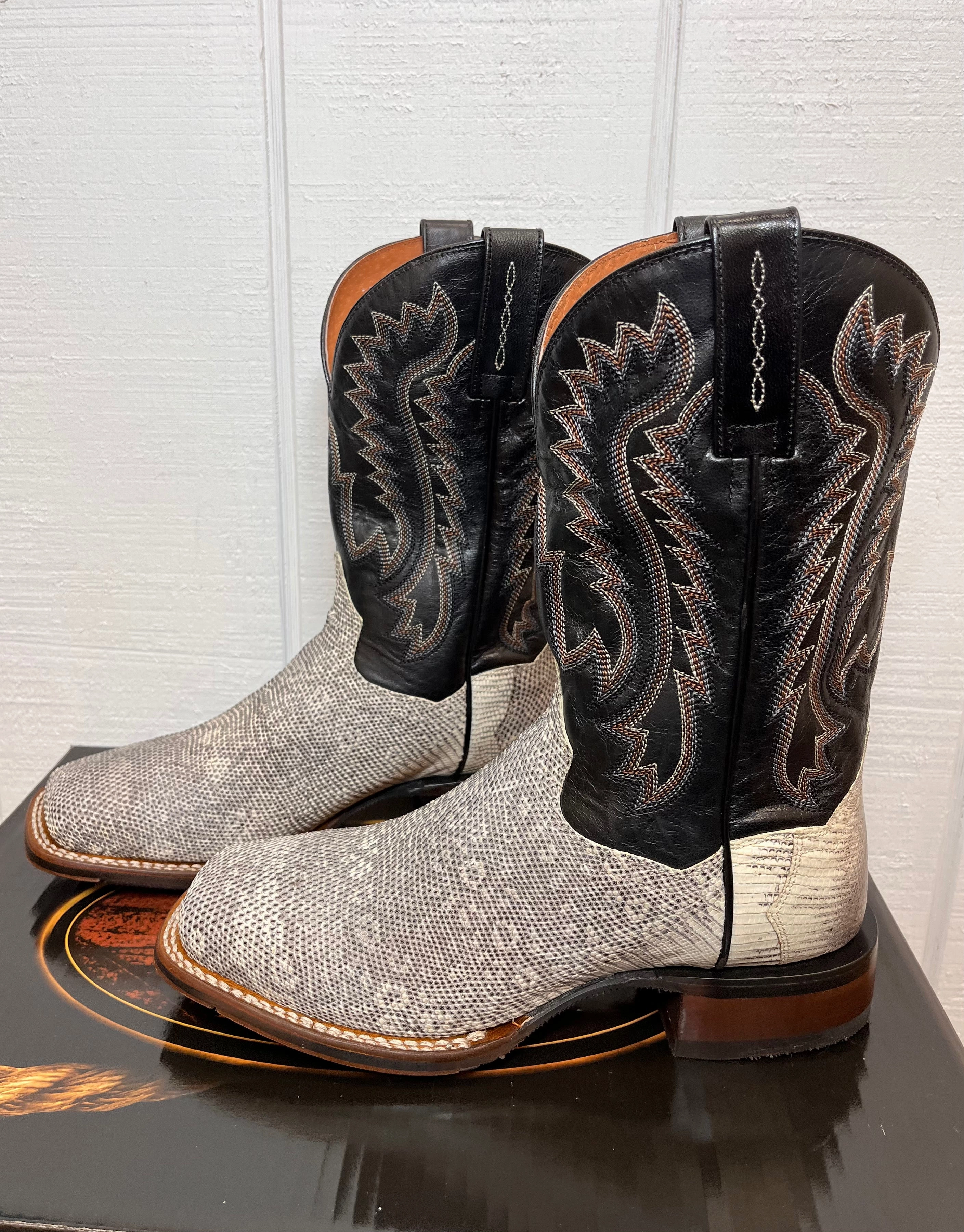 Dan Post Men's Elgin Lizard Black Square Toe Cowboy Boots DP4181 Metallic Edge