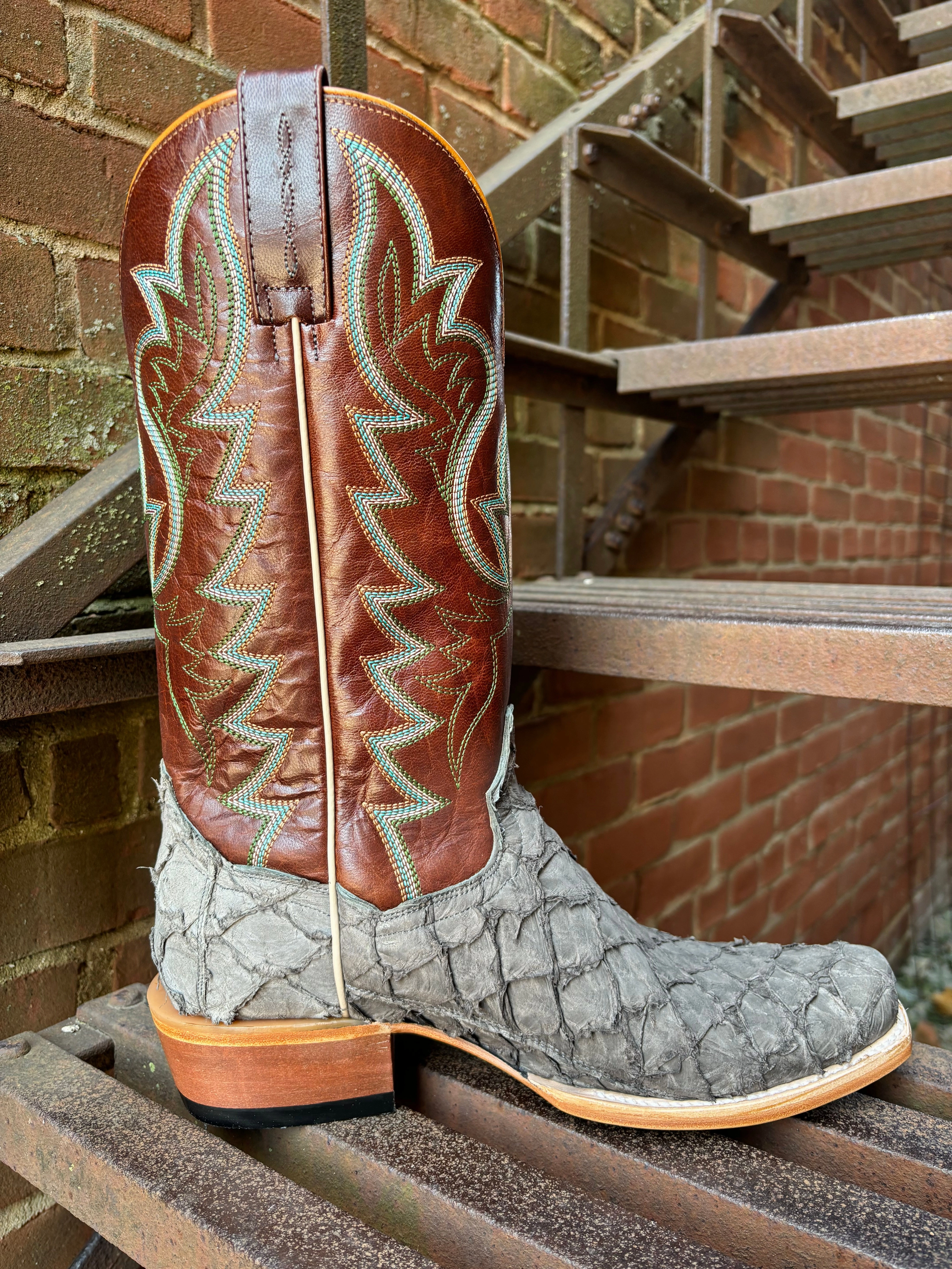 Dan Post Men's Riggs Grey Pirarucu Big Bass Cutter Toe Western Cowboy Boots DP5022 sole