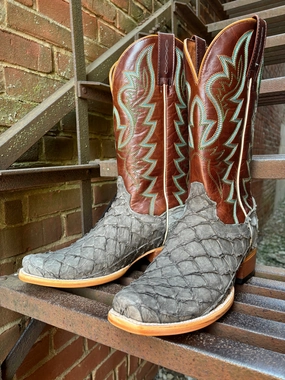 Dan Post Men's Riggs Grey Pirarucu Big Bass Cutter Toe Western Cowboy Boots DP5022 Comfortable Touch