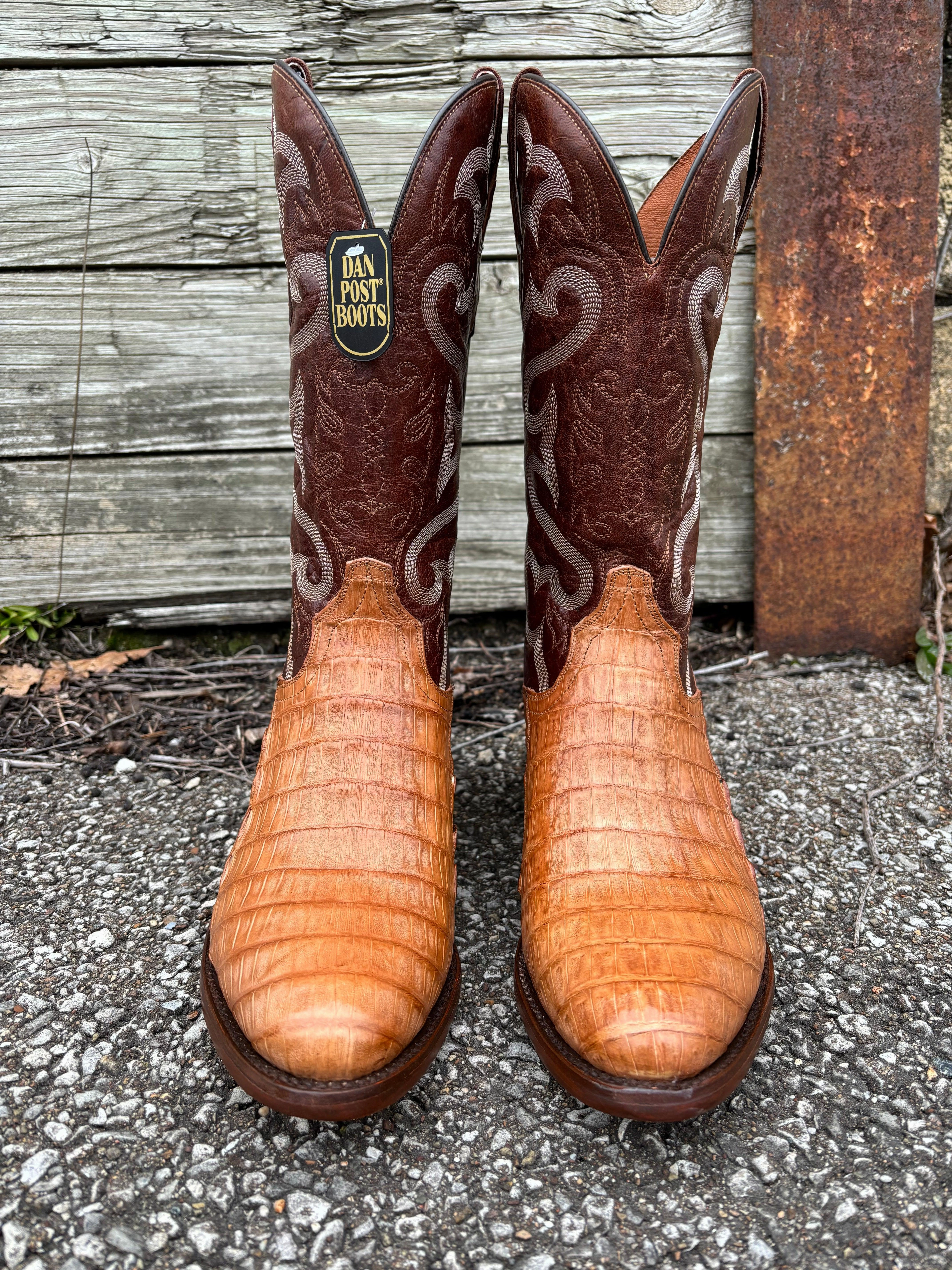 Daily Comfort All Function Dan Post Men's Tan Caiman & Mahogany Top Primetime Round Toe Cowboy Boots DP3096
