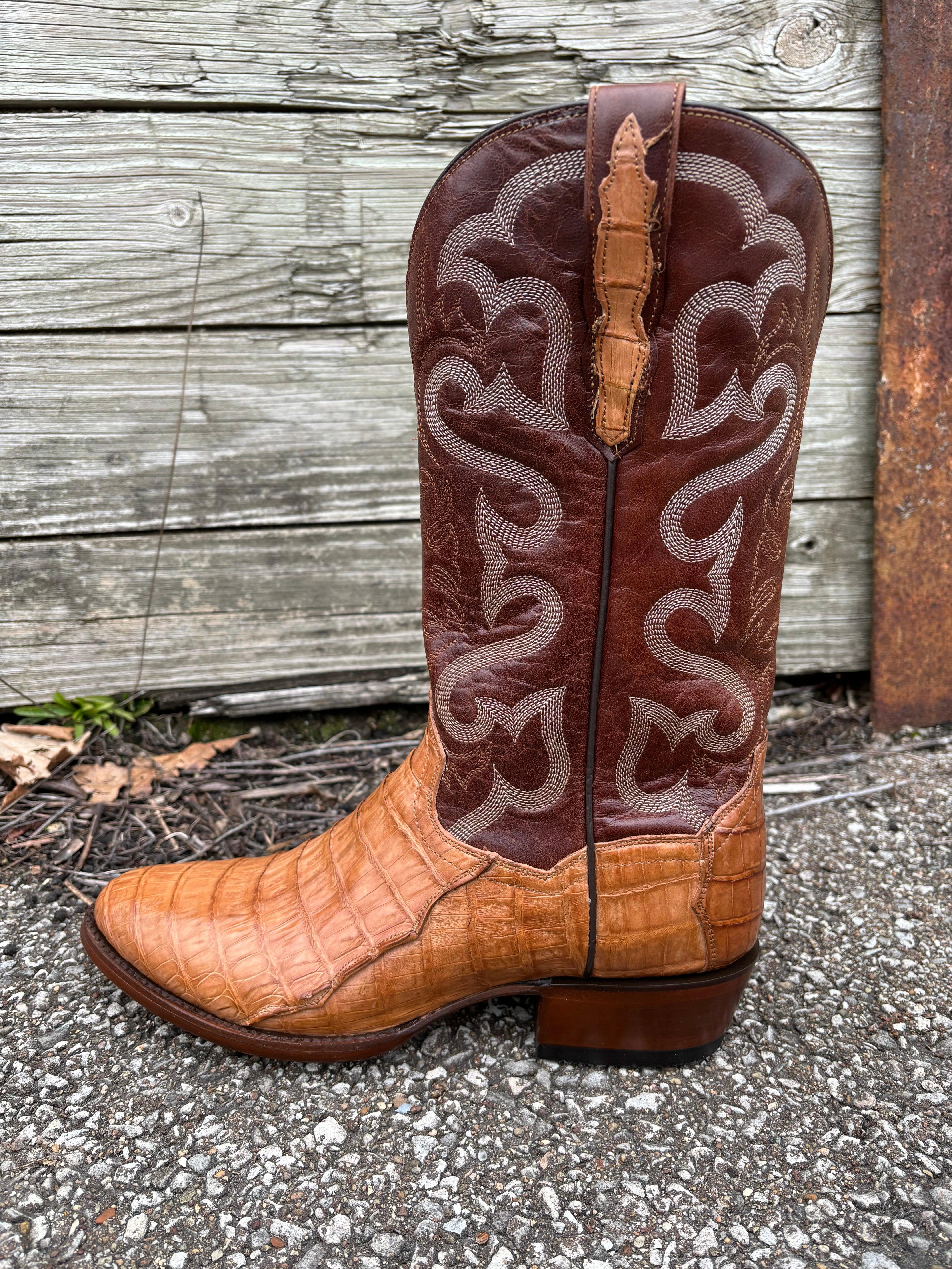 Workplace Use Dan Post Men's Tan Caiman & Mahogany Top Primetime Round Toe Cowboy Boots DP3096