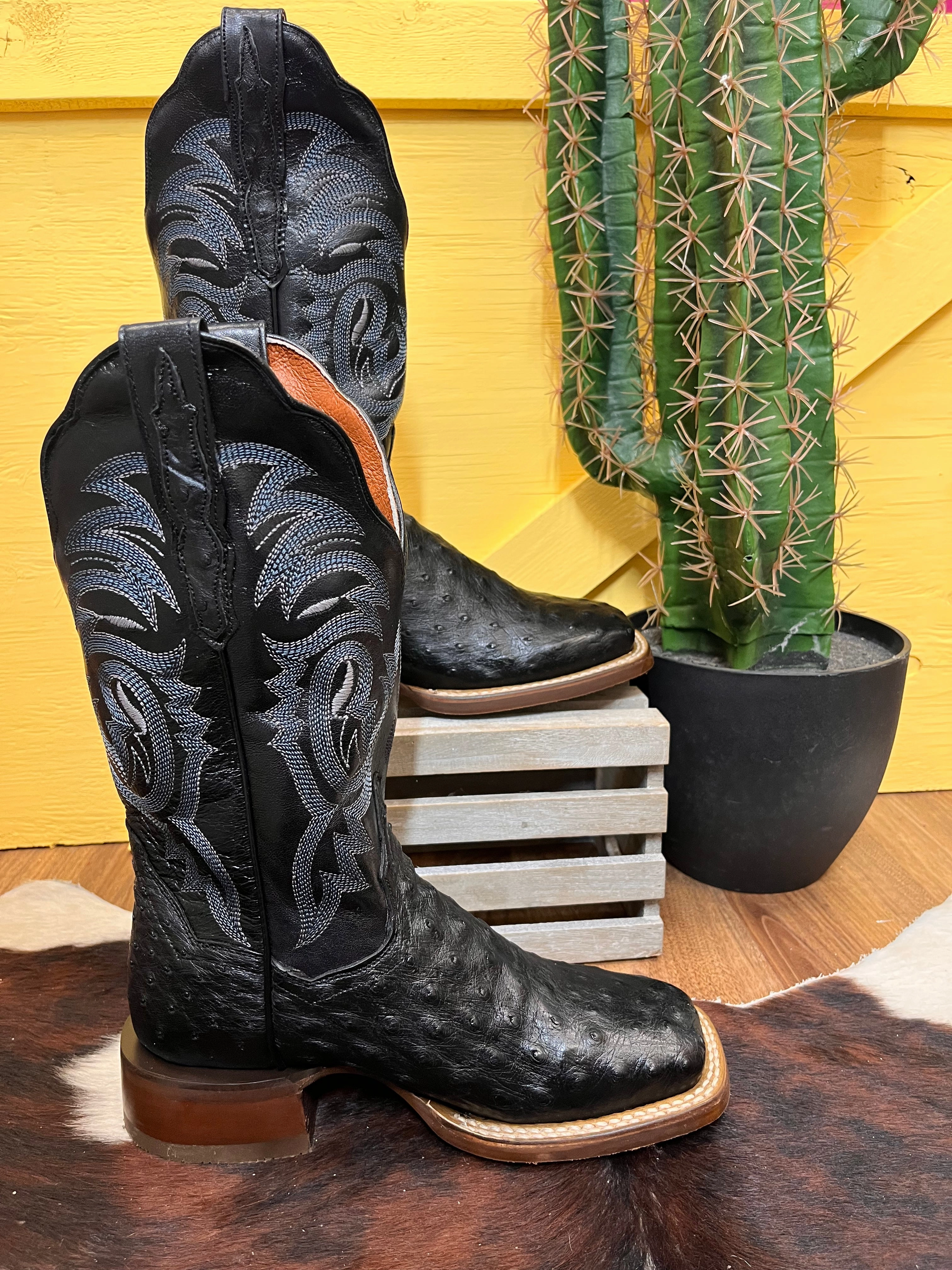 Dan Post Women's Black Full Quill Ostrich Kylo Square Toe Cowgirl Boots DP3009 RubberOutsole Nightclub