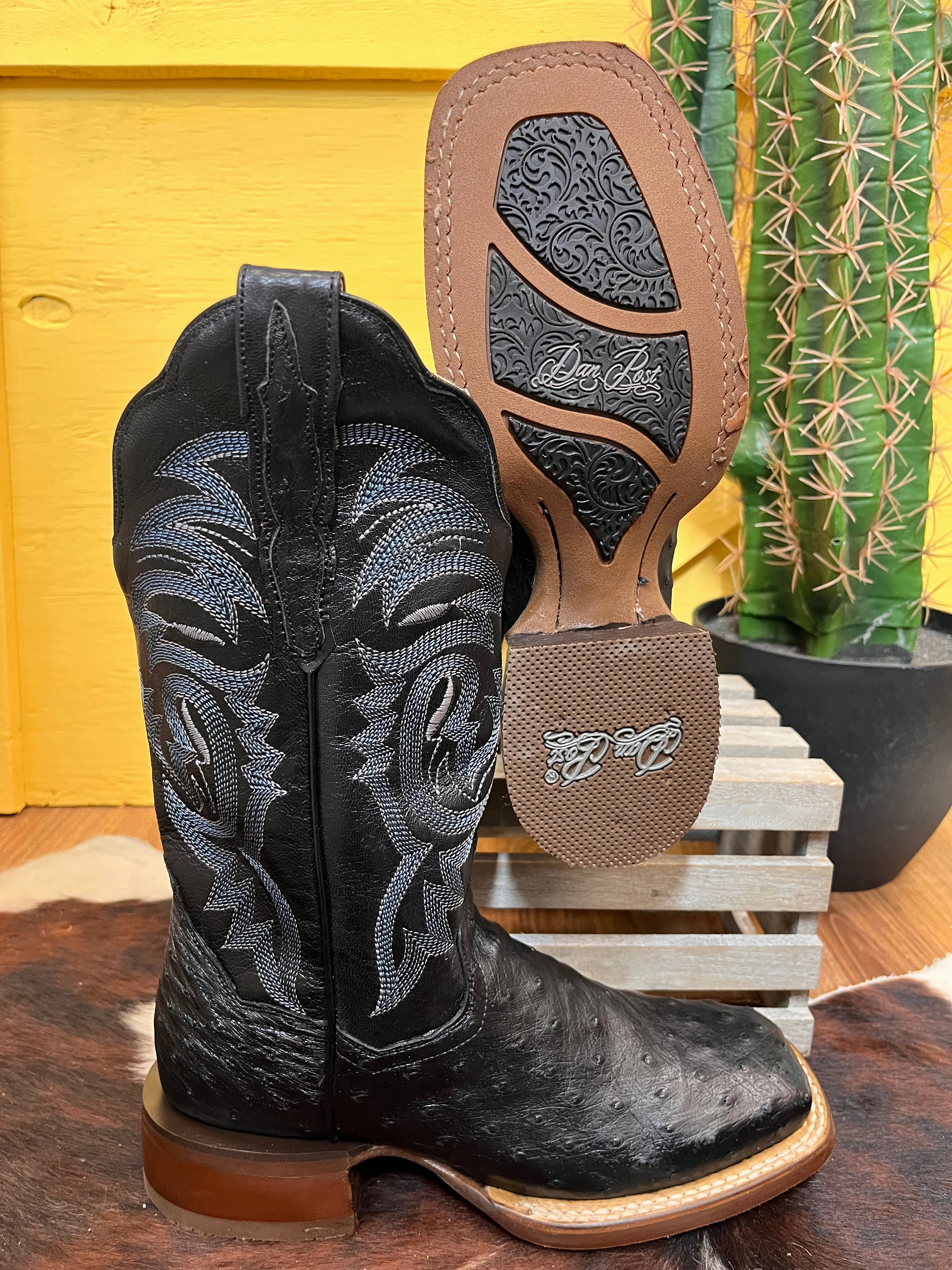 Reliable Footwear Comfortable Sockliner Dan Post Women's Black Full Quill Ostrich Kylo Square Toe Cowgirl Boots DP3009