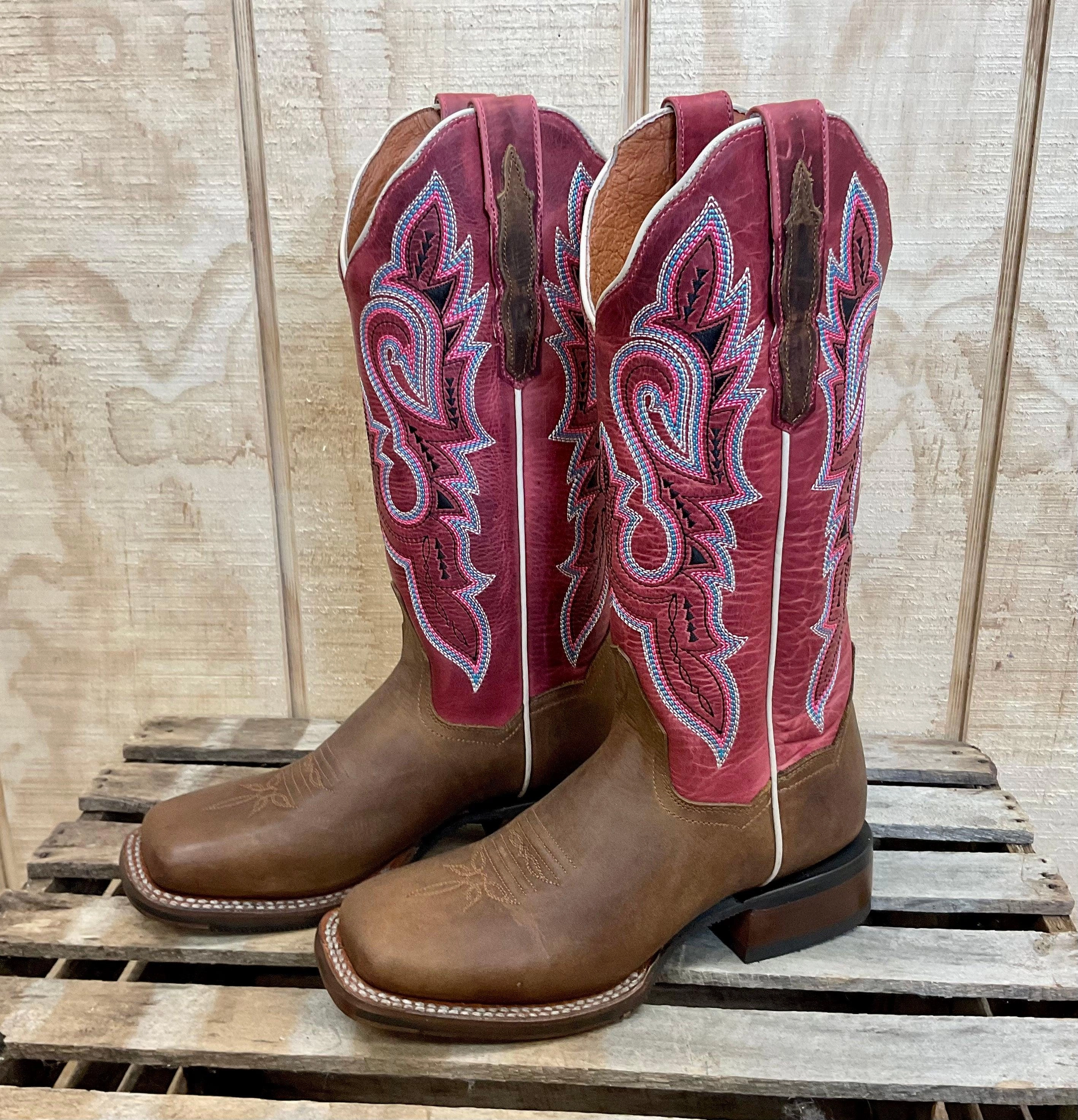 Storm Proof Dan Post Women's Brown Leather & Fuschia Top Malani Square Toe Cowgirl Boots DP4898