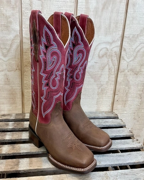 Thermal Protection Dan Post Women's Brown Leather & Fuschia Top Malani Square Toe Cowgirl Boots DP4898