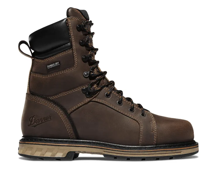 Travel Ready High Traction Danner Men's Steel Yard 8" Brown Waterproof Slip Resistant Steel Toe Work Boots 12534