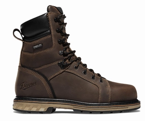 Travel Ready High Traction Danner Men's Steel Yard 8" Brown Waterproof Slip Resistant Steel Toe Work Boots 12534
