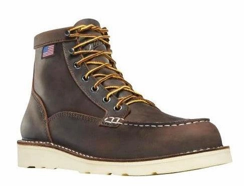 Long Wear Support Danner Women's Bull Run 6" Brown Leather Moc Toe Steel Toe Wedge Sole Work Boot 15576