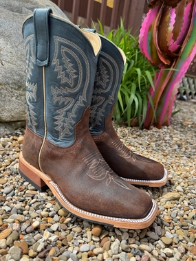 Weekend Trek Footbed Anderson Bean Men's Dark Brown Raiz Waxy Kudu & 10 Blue Petrolia Bella Top Square Toe Cowboy Boots 360687