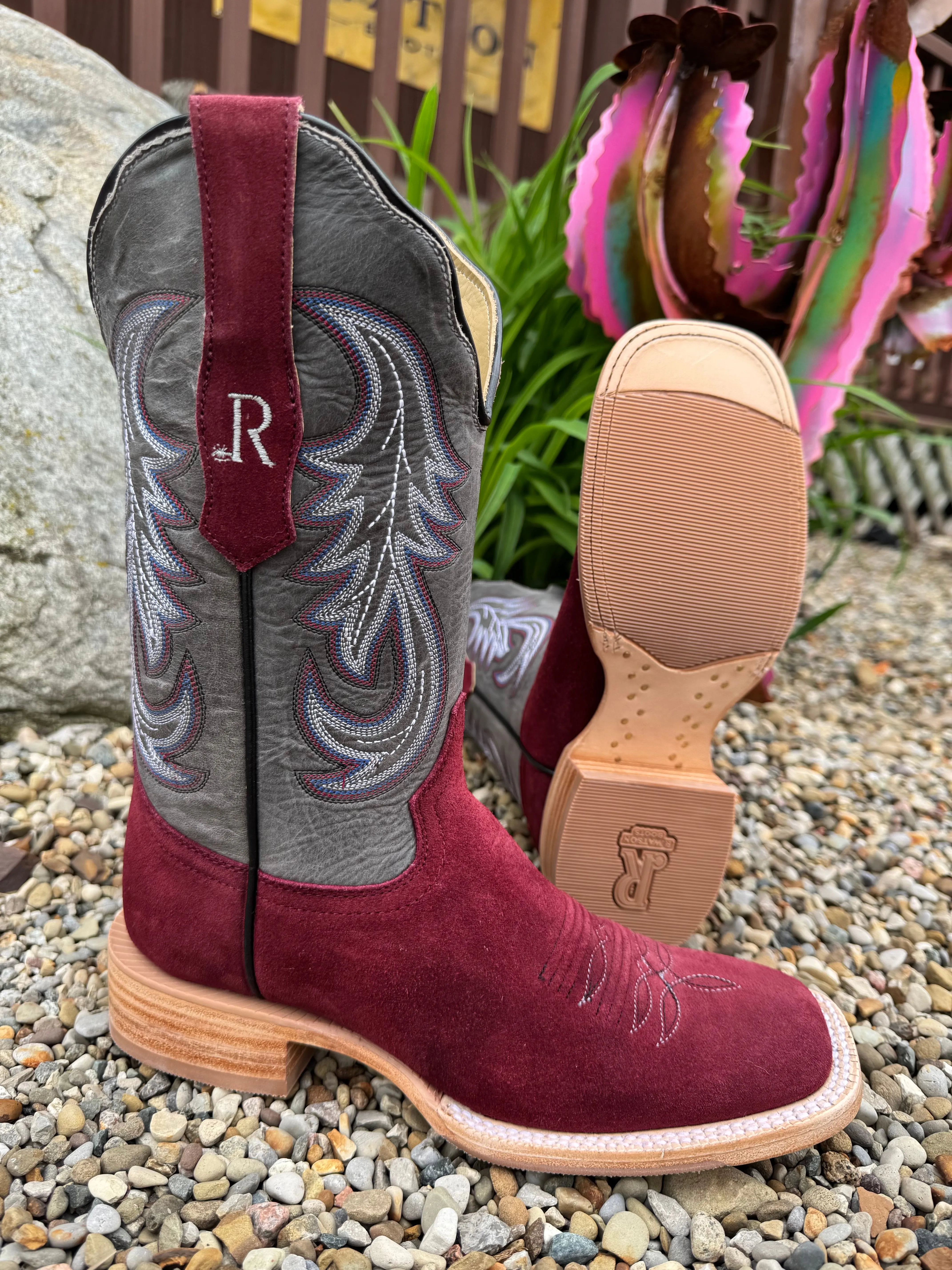 Effortless Wear Ski Resort Visitor R. Watson Women's Rhubarb Roughout Square Toe Cowgirl Boots RWL8426-2