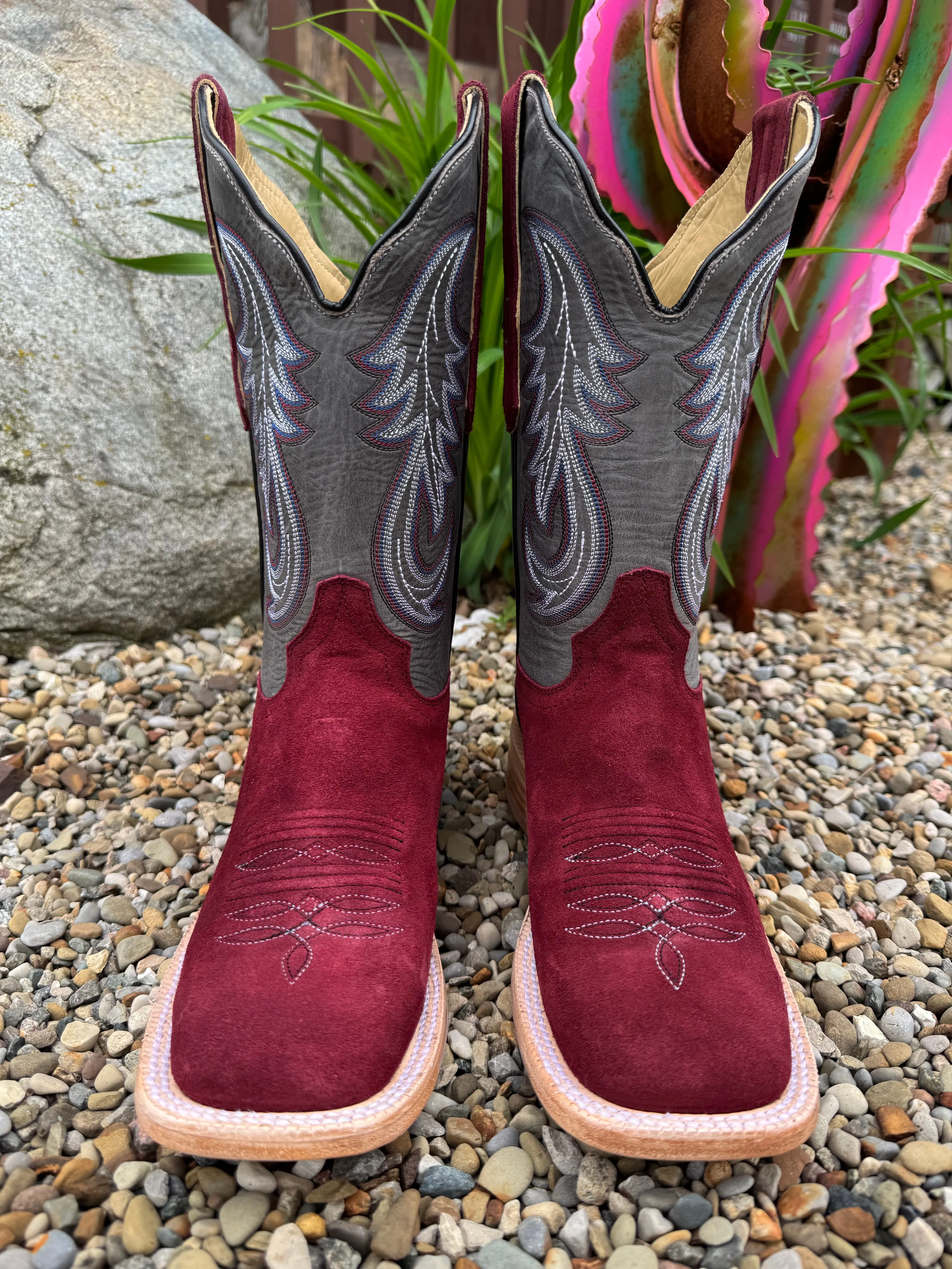 R. Watson Women's Rhubarb Roughout Square Toe Cowgirl Boots RWL8426-2 Minimal Aesthetic