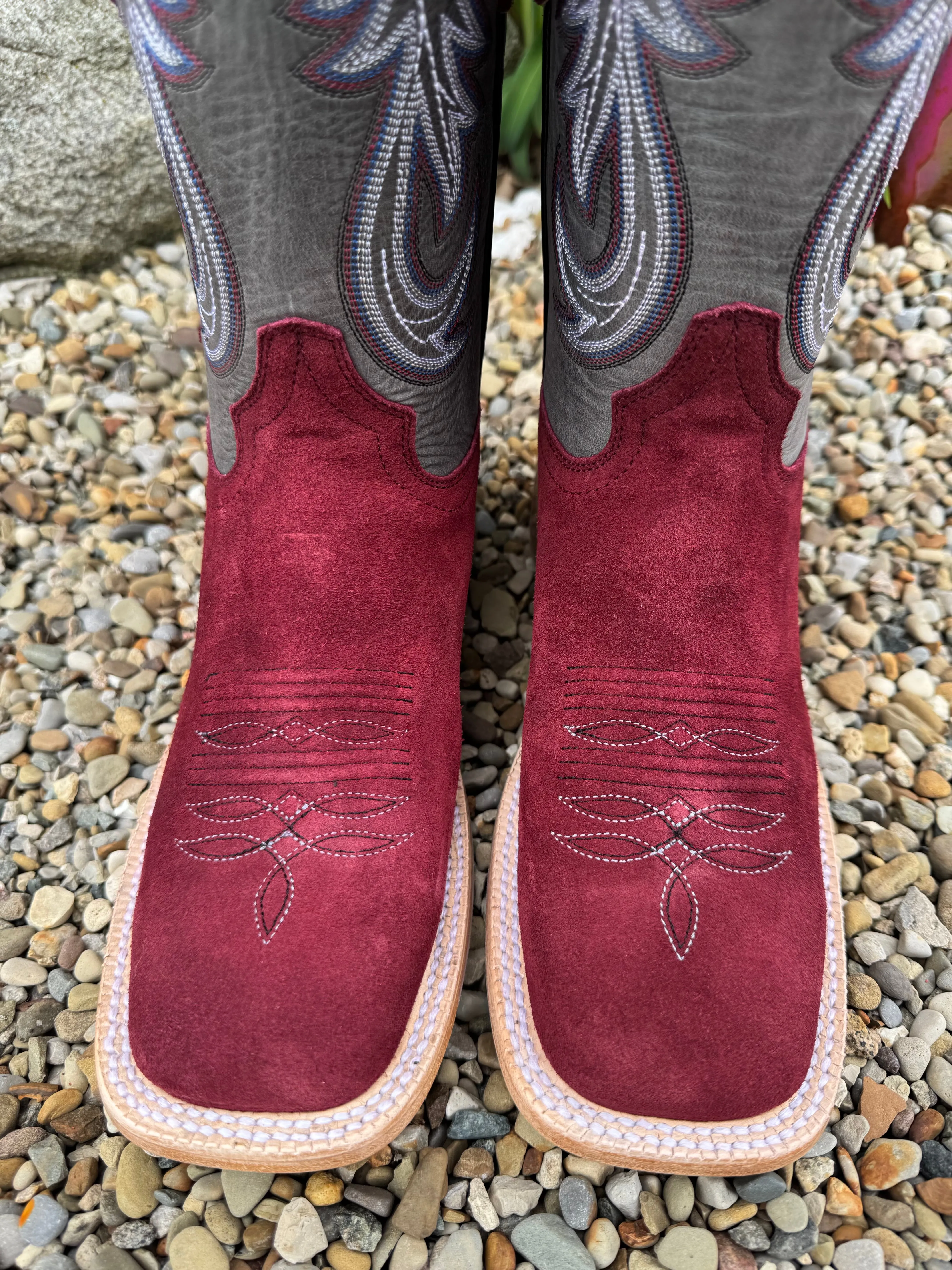 R. Watson Women's Rhubarb Roughout Square Toe Cowgirl Boots RWL8426-2 Rough Trail Slip Block