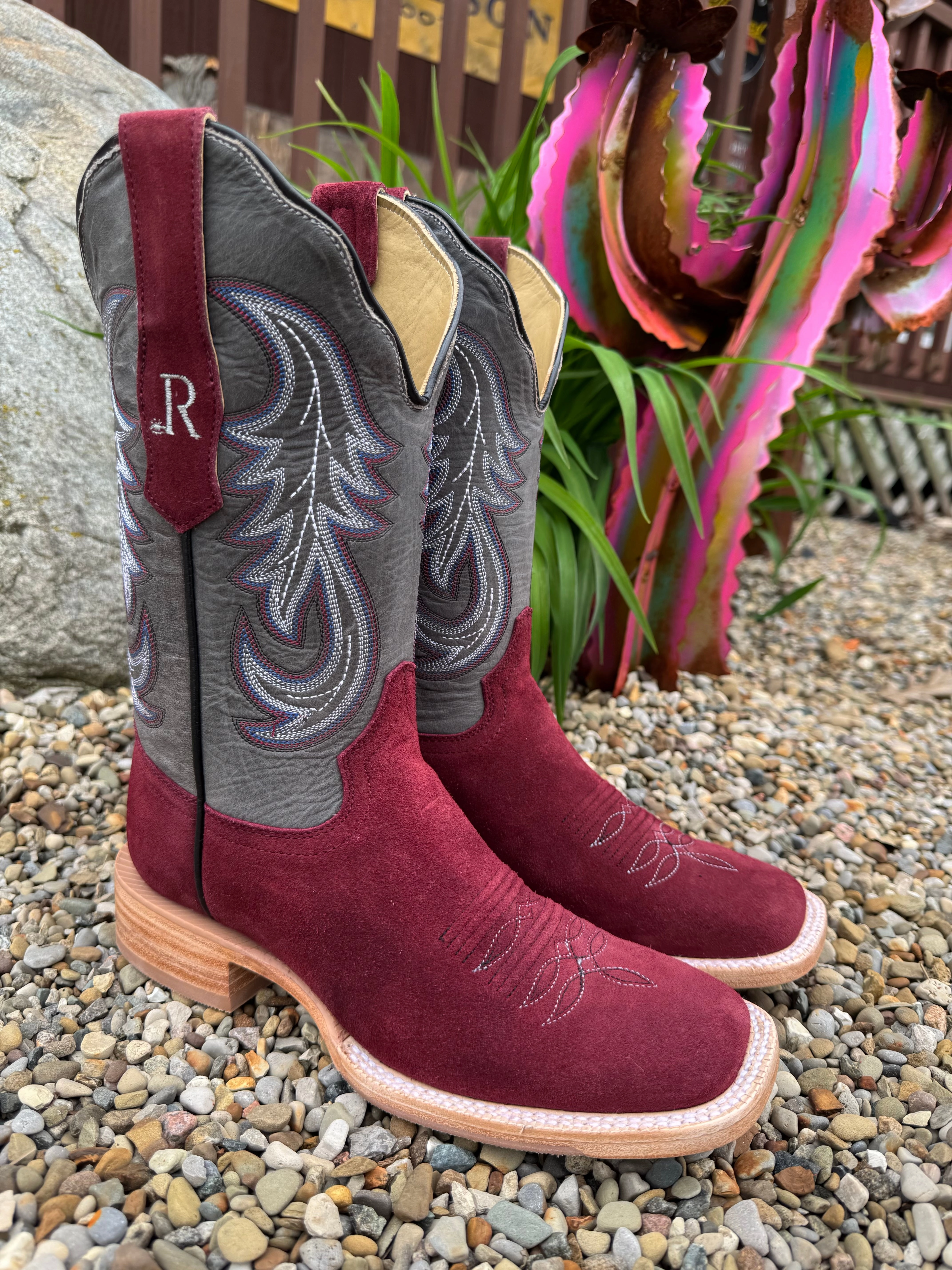 R. Watson Women's Rhubarb Roughout Square Toe Cowgirl Boots RWL8426-2 Weekend Trek Western Pattern