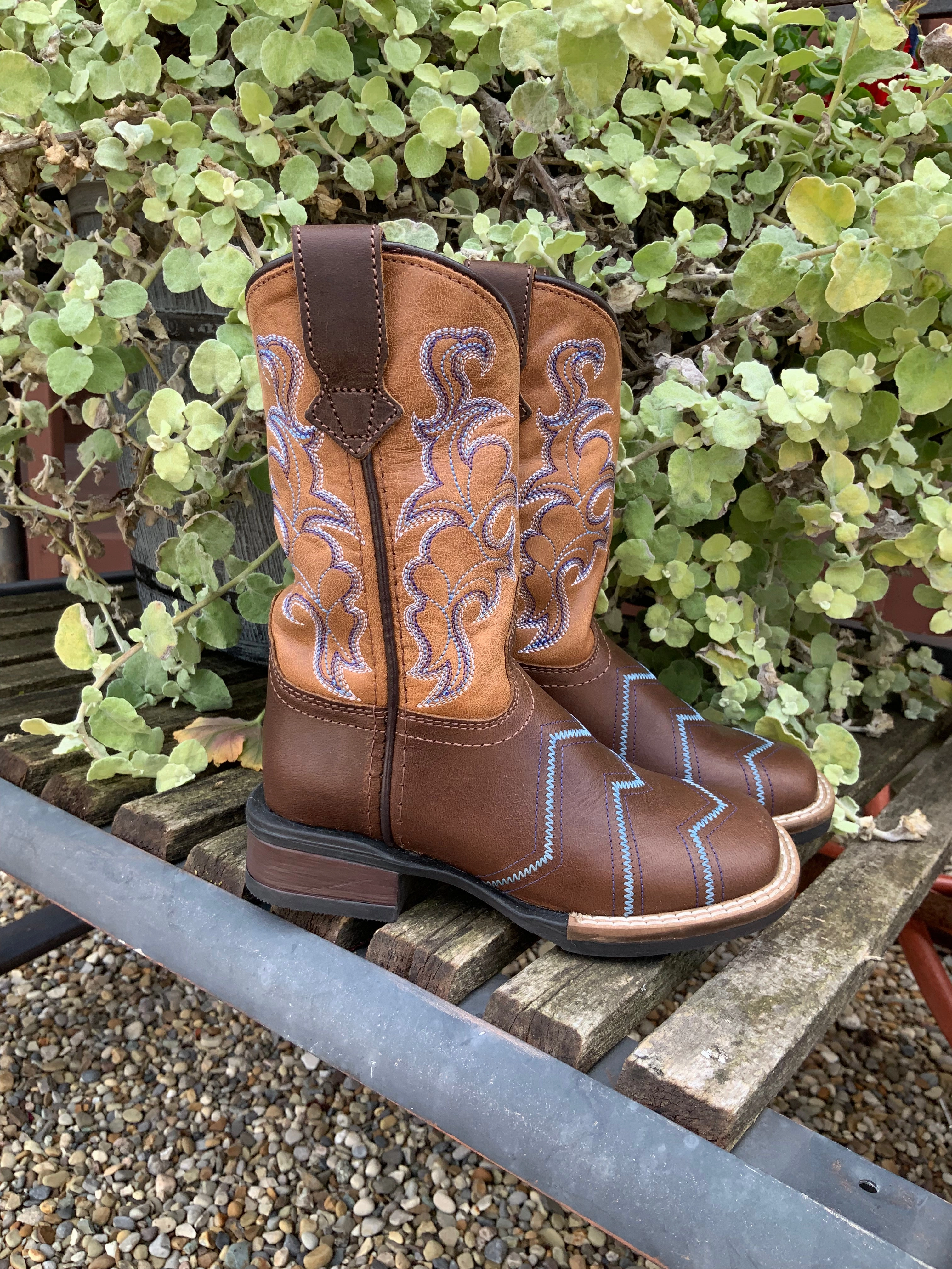 Roper Children & Youth Boy's Monterey Blue Chevron Cowboy Boots 0912-2936 Reinforced heel