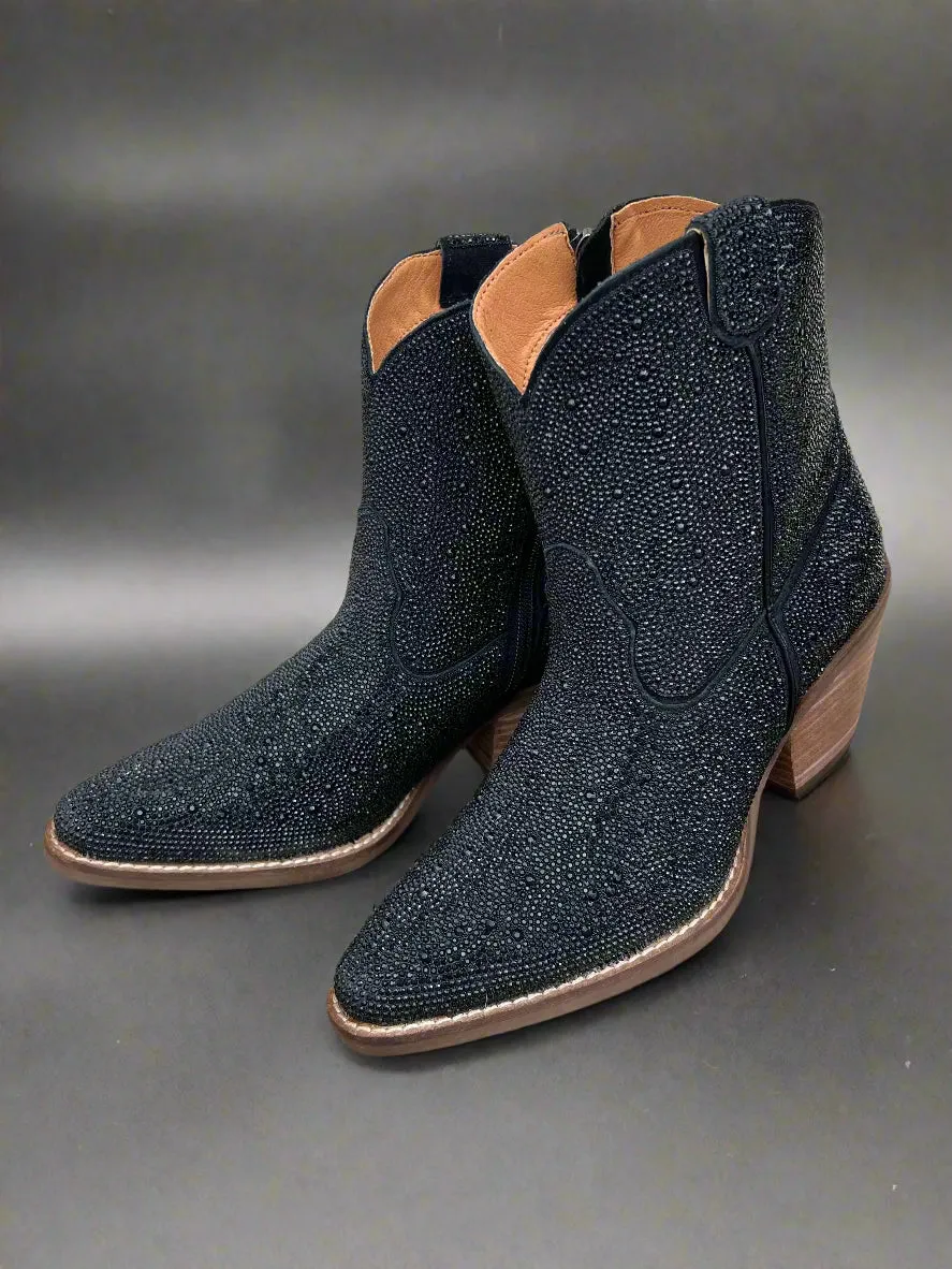Weather Proof Dingo Women's Black Rhinestone Cowgirl Ankle Booties Fashion Boots DI577-BLK