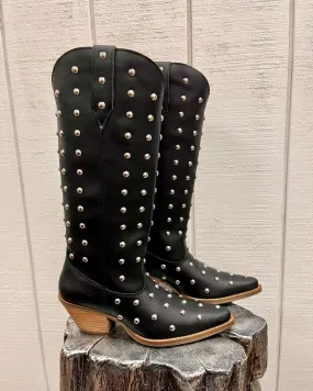Reinforced heel EasyToClean Dingo Women's Broadway Bunny Black Tall Studded Snip Toe Cowgirl Boots DI155-BLK