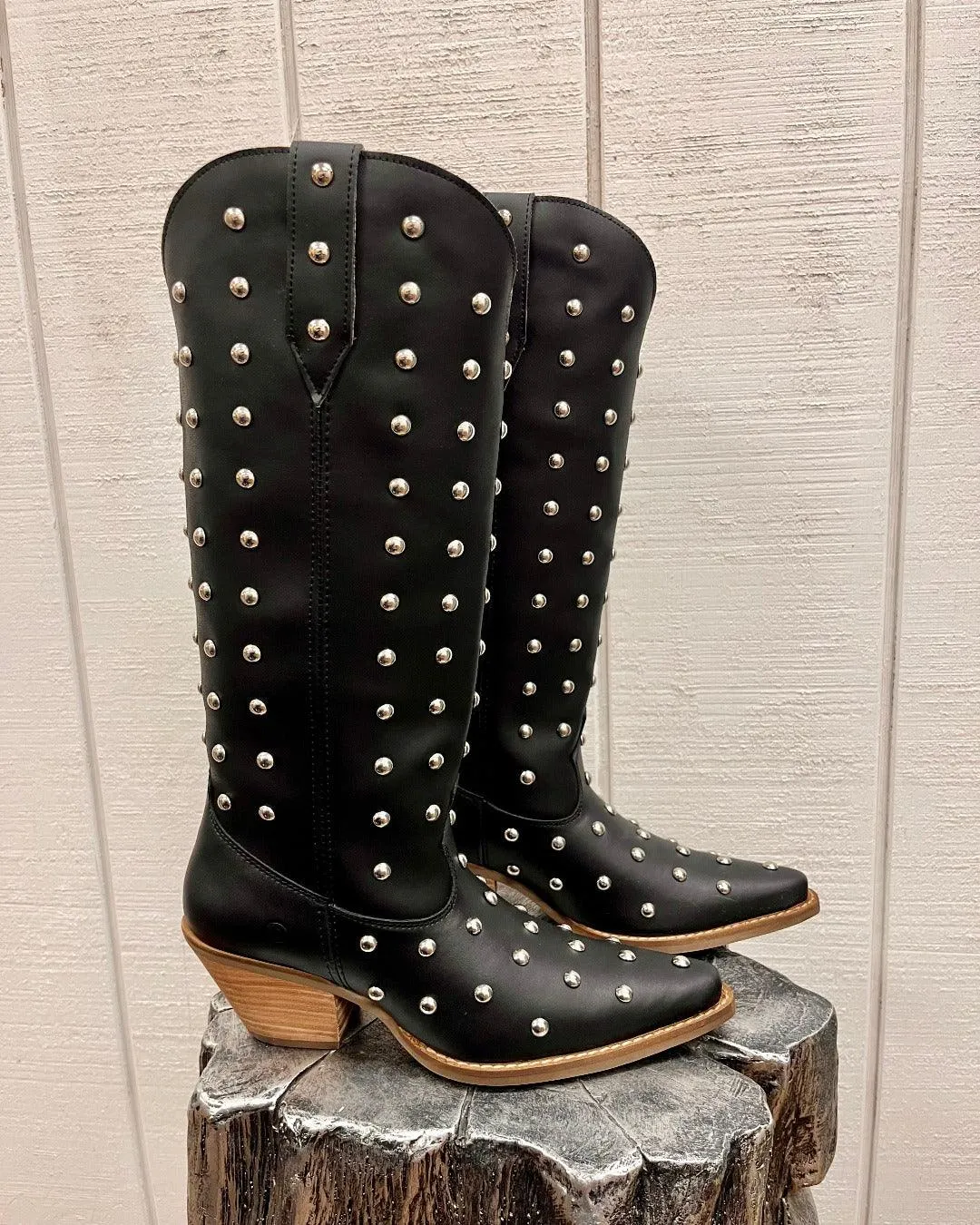 Quick Access Dingo Women's Broadway Bunny Black Tall Studded Snip Toe Cowgirl Boots DI155-BLK