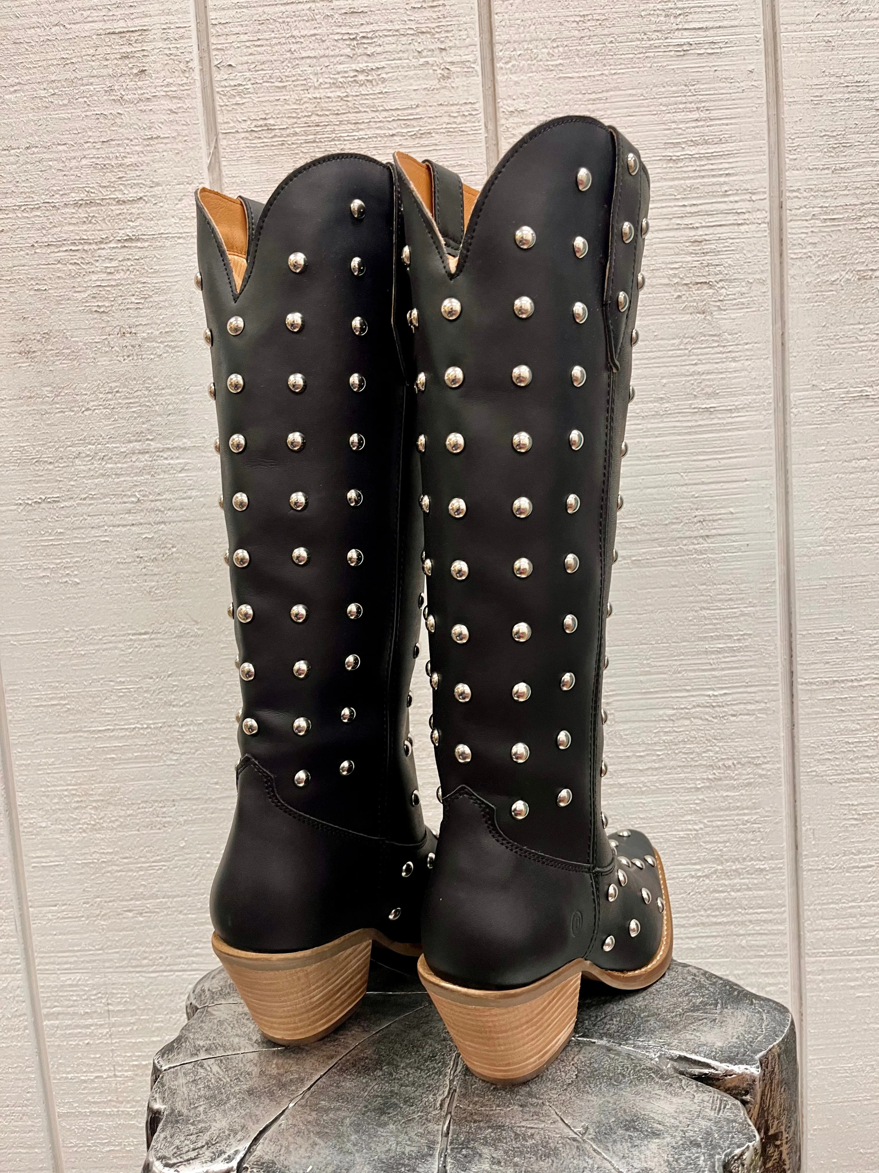 Dingo Women's Broadway Bunny Black Tall Studded Snip Toe Cowgirl Boots DI155-BLK Comfortable Arch Support All terrain