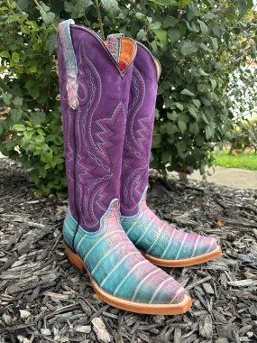 Anti Fatigue Smart Look Dingo Women's Royale Caterina Purple Caiman Print Snip Toe Cowgirl Boots DI209