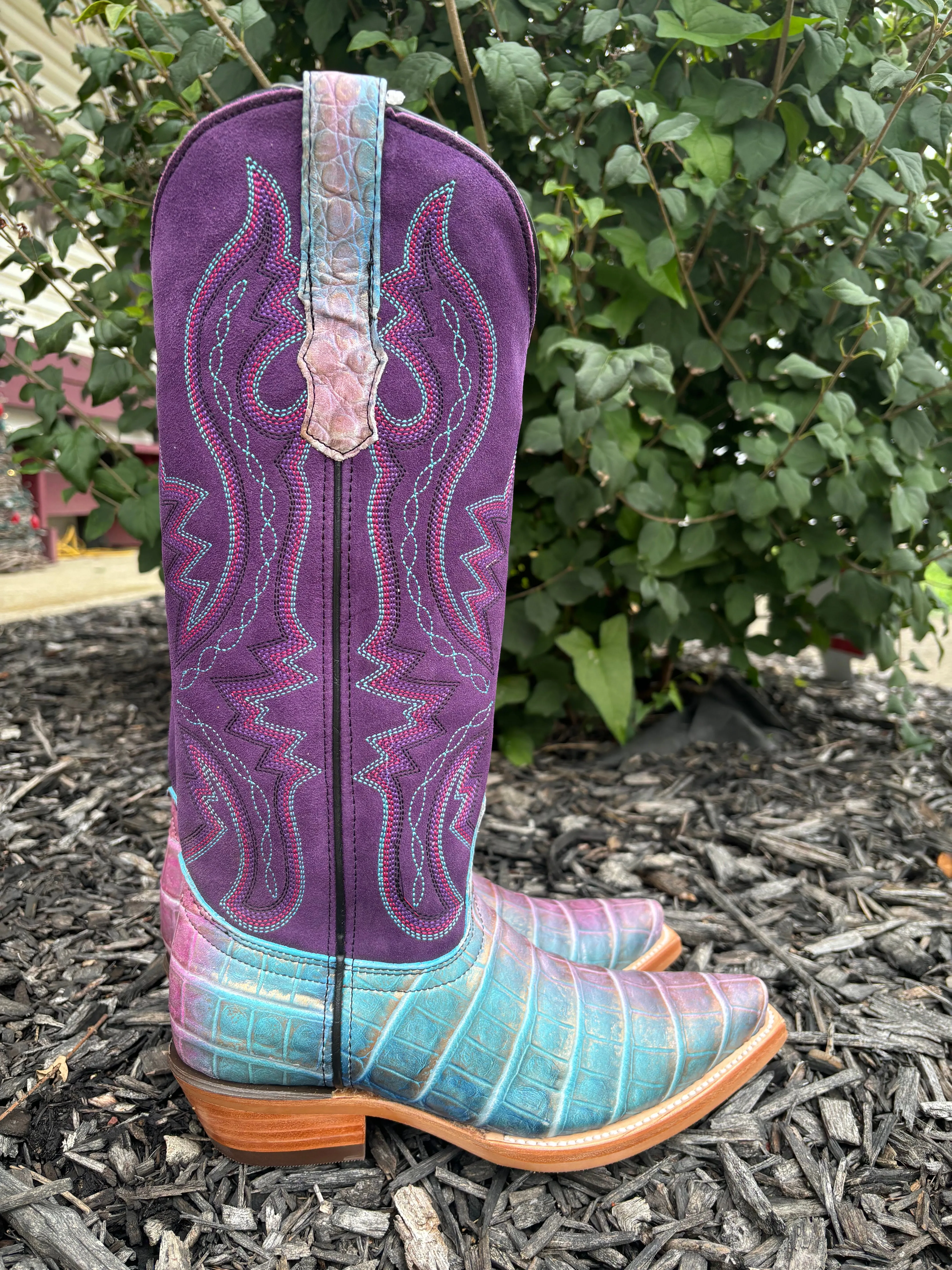 Dingo Women's Royale Caterina Purple Caiman Print Snip Toe Cowgirl Boots DI209 Comfy Step