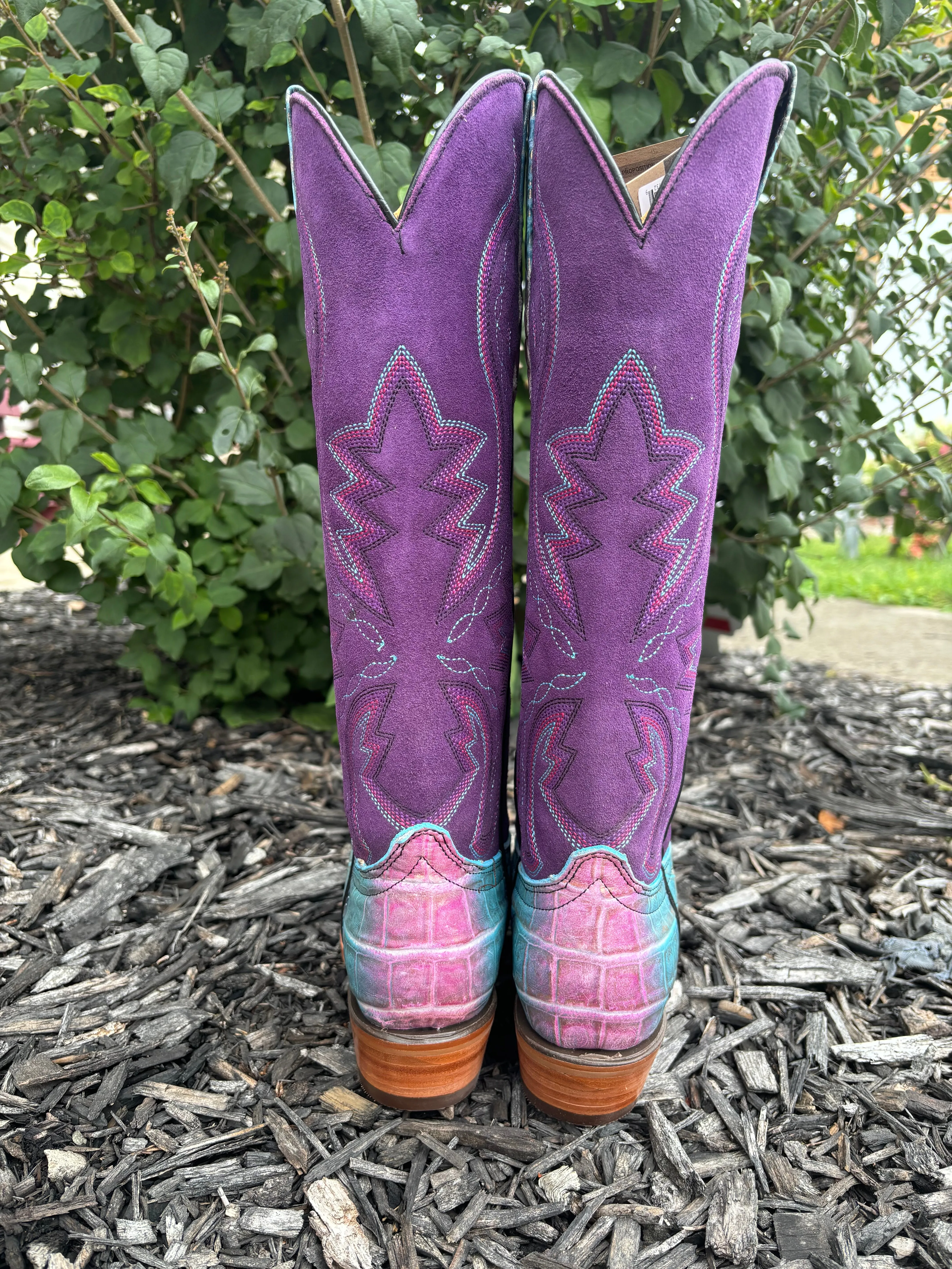 Dingo Women's Royale Caterina Purple Caiman Print Snip Toe Cowgirl Boots DI209 Hard Ground Construction Ready