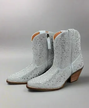 Round Toe Dingo Women's Silver Rhinestone Cowgirl Ankle Booties DI577-SIL