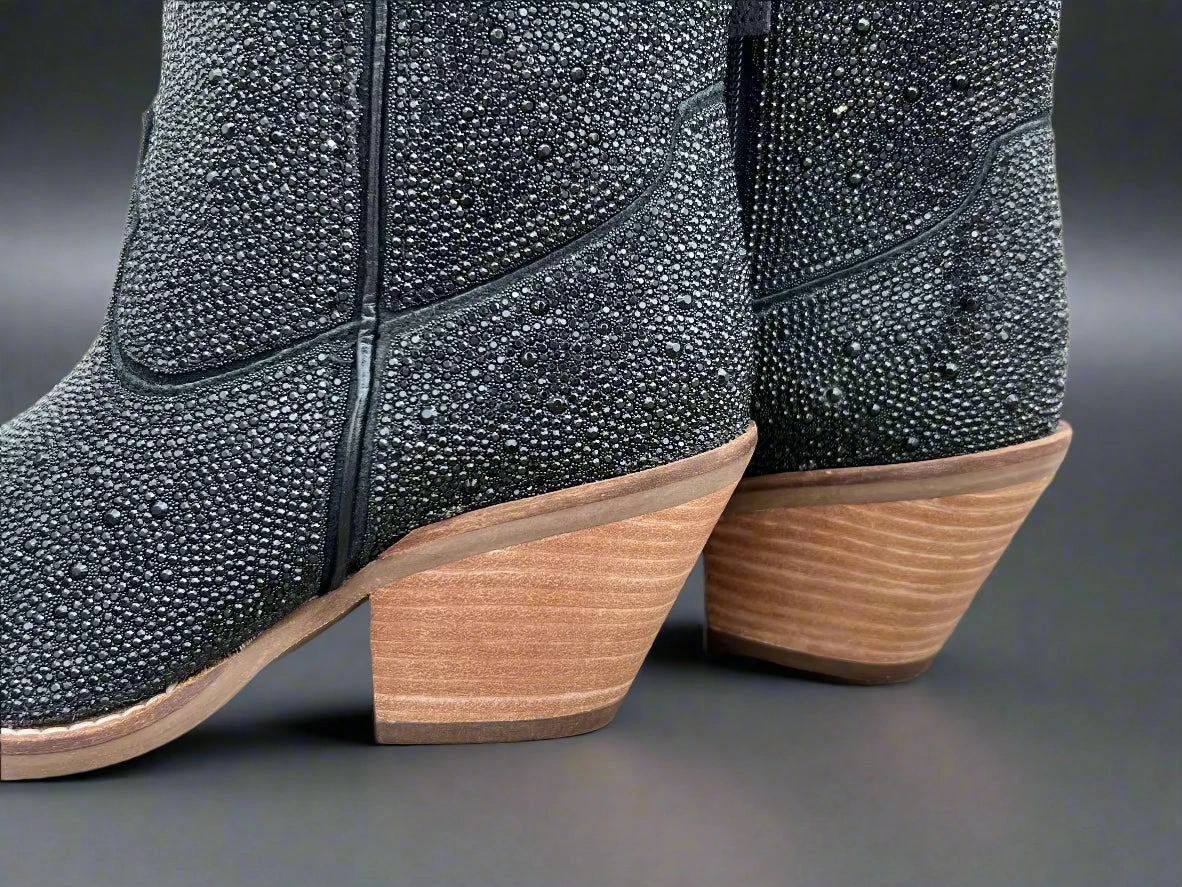 Dingo Women's Black Rhinestone Cowgirl Ankle Booties Fashion Boots DI577-BLK Thermal Barrier Outdoor Chore