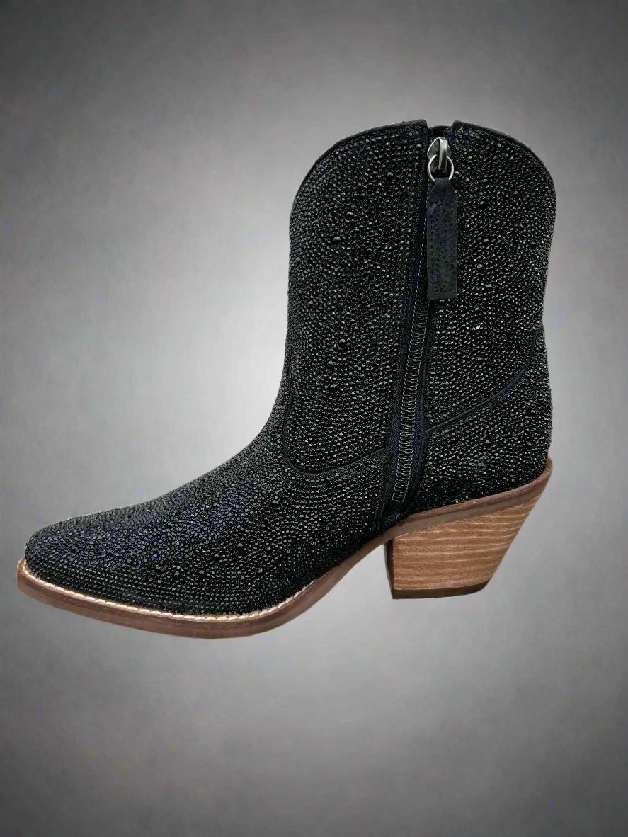 Dingo Women's Black Rhinestone Cowgirl Ankle Booties Fashion Boots DI577-BLK Versatile Performance Nylon Material