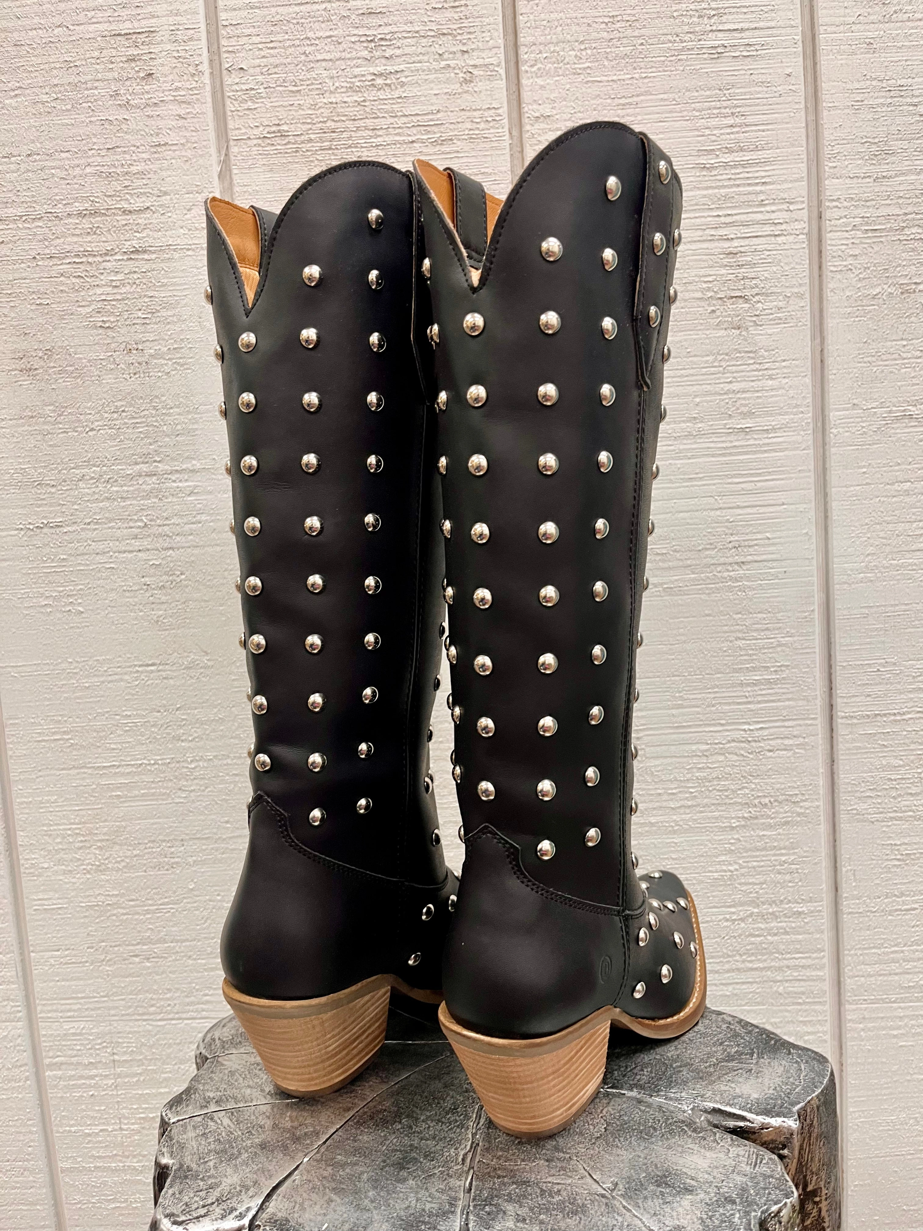 Dingo Women's Broadway Bunny Black Tall Studded Snip Toe Cowgirl Boots DI155-BLK Comfortable Arch Support All terrain