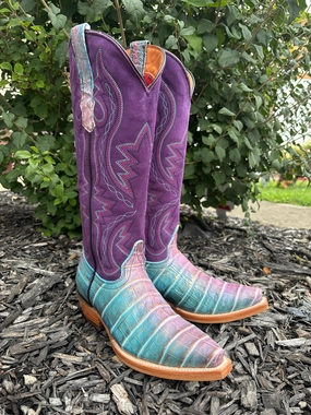 Anti Fatigue Smart Look Dingo Women's Royale Caterina Purple Caiman Print Snip Toe Cowgirl Boots DI209
