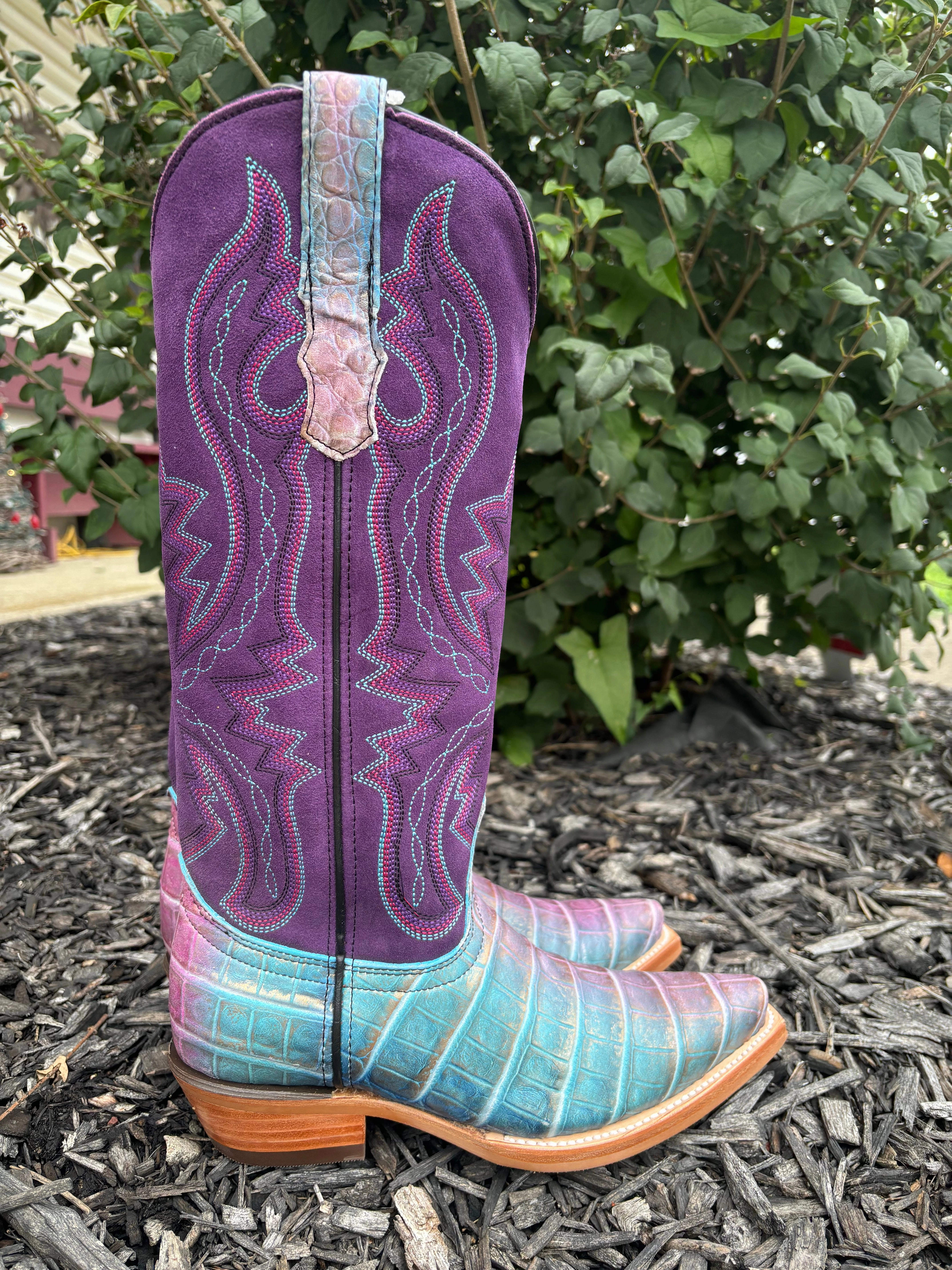 Dingo Women's Royale Caterina Purple Caiman Print Snip Toe Cowgirl Boots DI209 Comfy Step