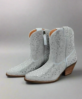 Round Toe Dingo Women's Silver Rhinestone Cowgirl Ankle Booties DI577-SIL