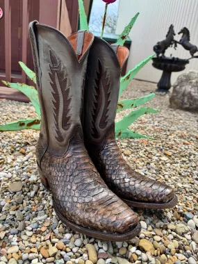 Outdoor Ready Black Jack Mens Matte Brushed Brown Python Narrow Square Toe Cowboy Boots MBB699-V4