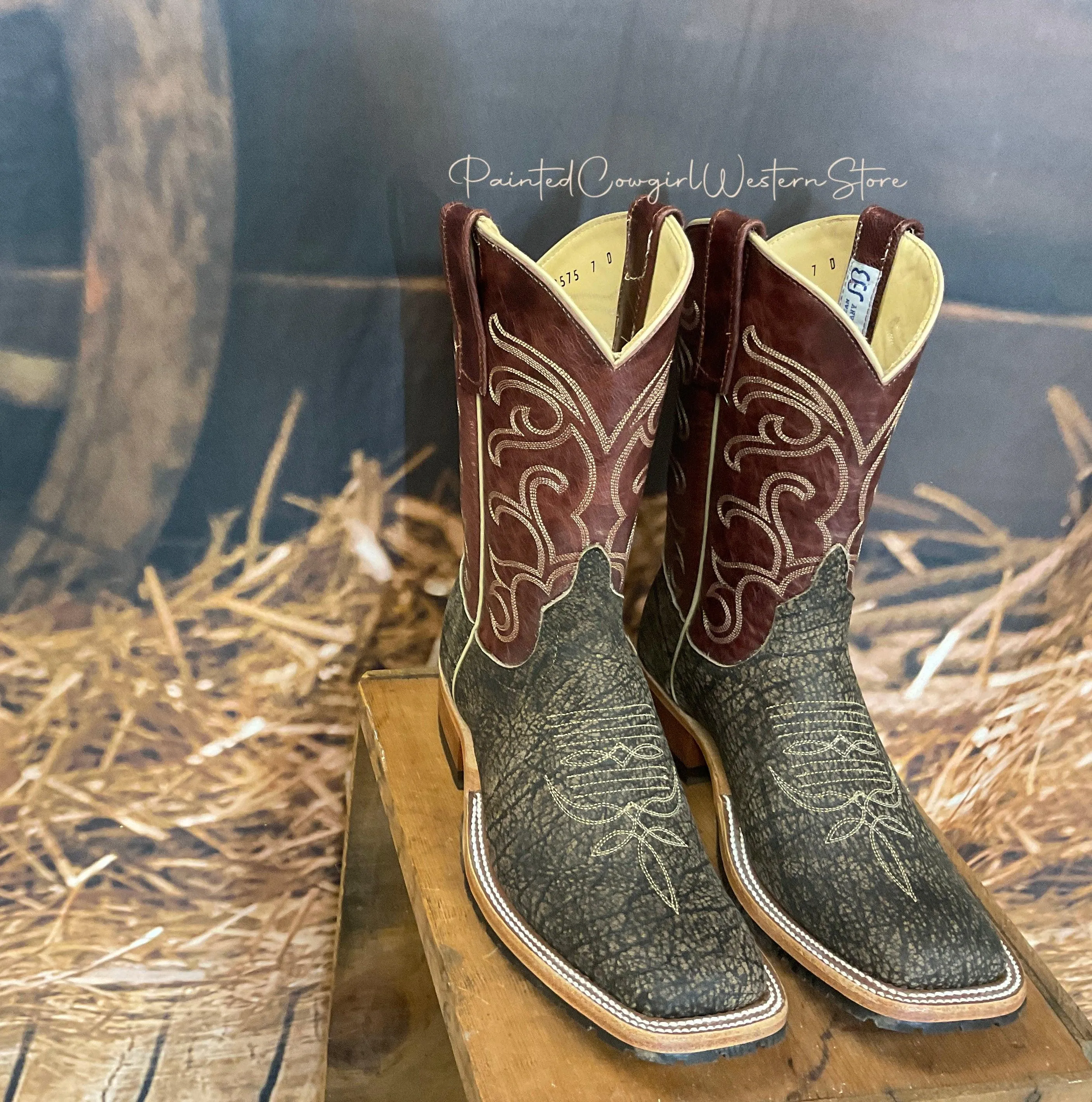 Protective Comfort Hunting Trip Anderson Bean Men's Brown Safari Cape Buffalo & Burgundy Explosion Top Square Toe Cowboy Work Boots 333575