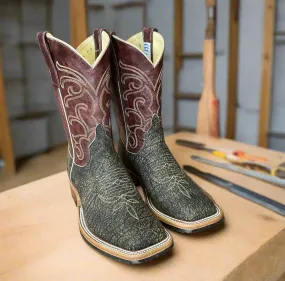 Stability Base Anderson Bean Men's Brown Safari Cape Buffalo & Burgundy Explosion Top Square Toe Cowboy Work Boots 333575