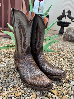 Outdoor Ready Black Jack Mens Matte Brushed Brown Python Narrow Square Toe Cowboy Boots MBB699-V4