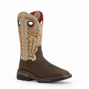 Transitional Style Hiking R. Watson Men's Chestnut Brown Buffalo & Ivory Top Work Boots RW1011
