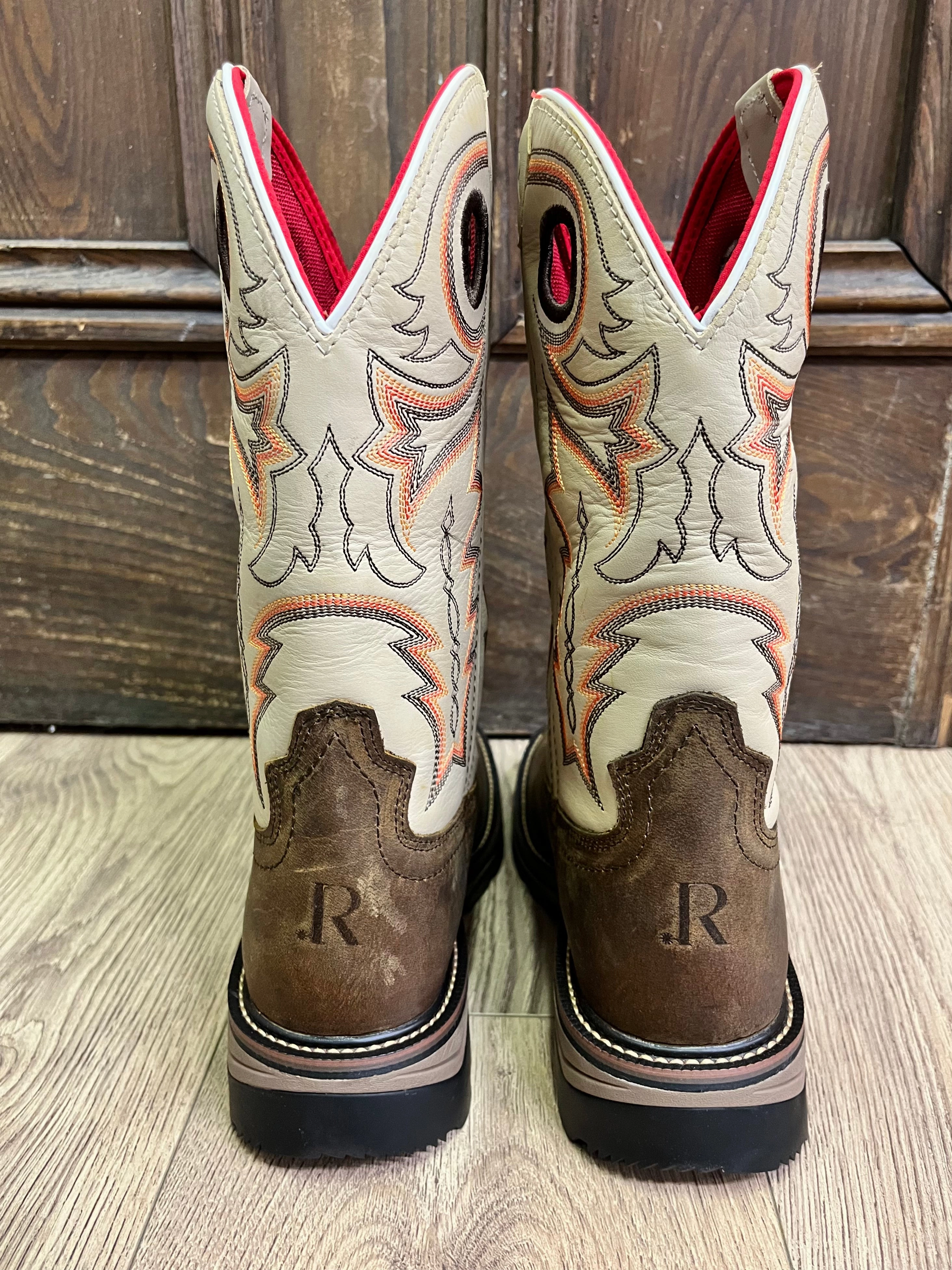 Practical Style R. Watson Men's Chestnut Brown Buffalo & Ivory Top Work Boots RW1011