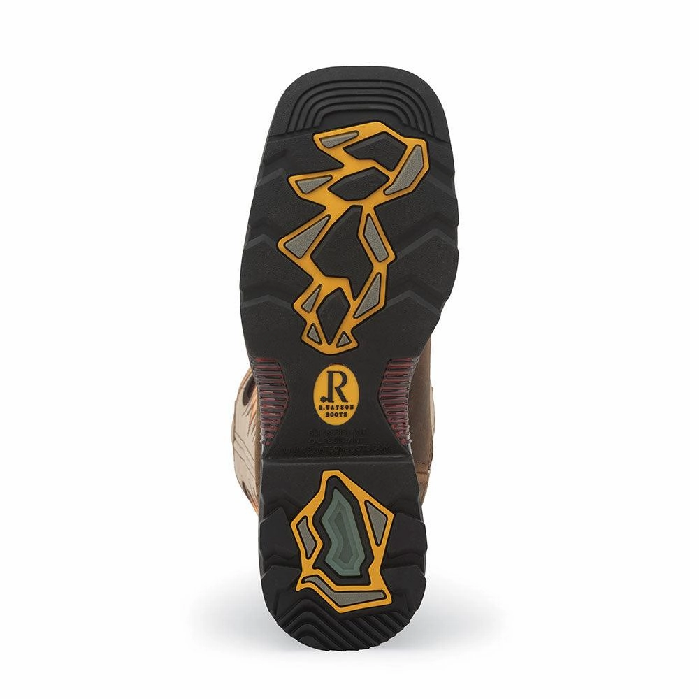 R. Watson Men's Chestnut Brown Buffalo & Ivory Top Work Boots RW1011 Deep Freeze Desert Wear