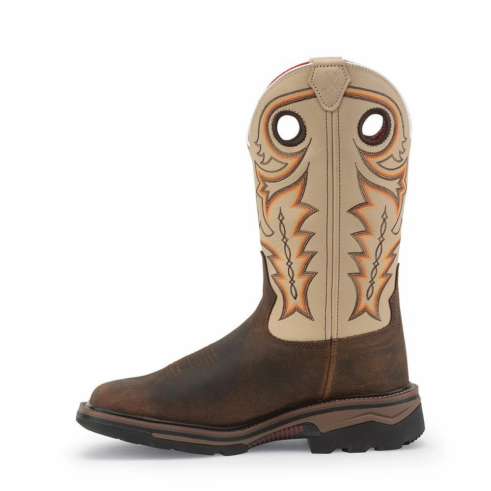 Desert Expedition Light support R. Watson Men's Chestnut Brown Buffalo & Ivory Top Work Boots RW1011