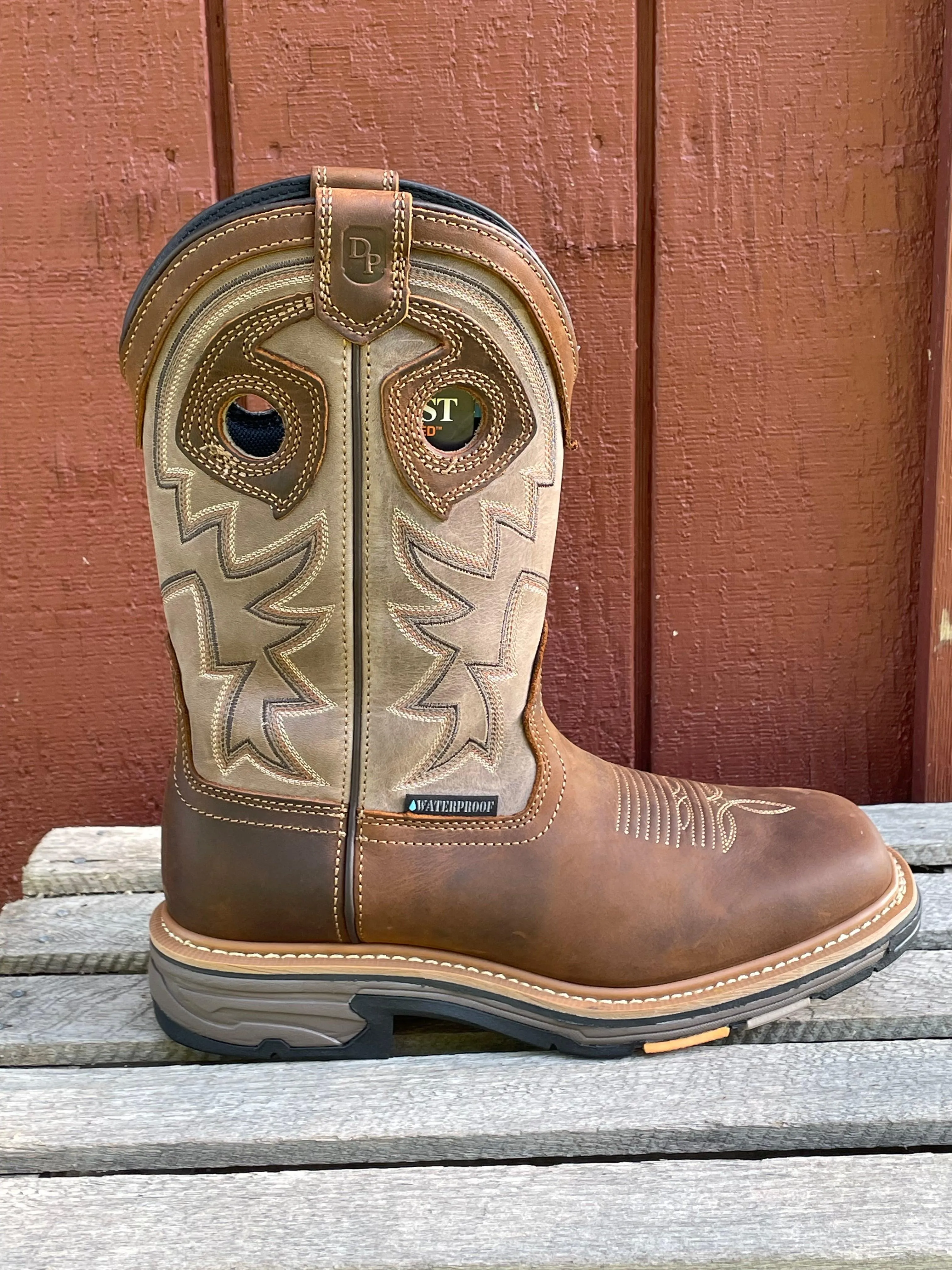 Dan Post Men's Brown Leather Kirk Waterproof Composite Square Toe Work Boot DP59456CT Cushion Collar