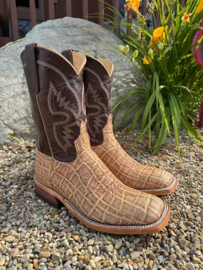 Trail Comfort Anderson Bean Men's Light Tan Tipped Elephant & 10 Chocolate Top Square Toe Cowboy Boots 339581