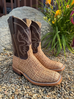 Trail Comfort Anderson Bean Men's Light Tan Tipped Elephant & 10 Chocolate Top Square Toe Cowboy Boots 339581