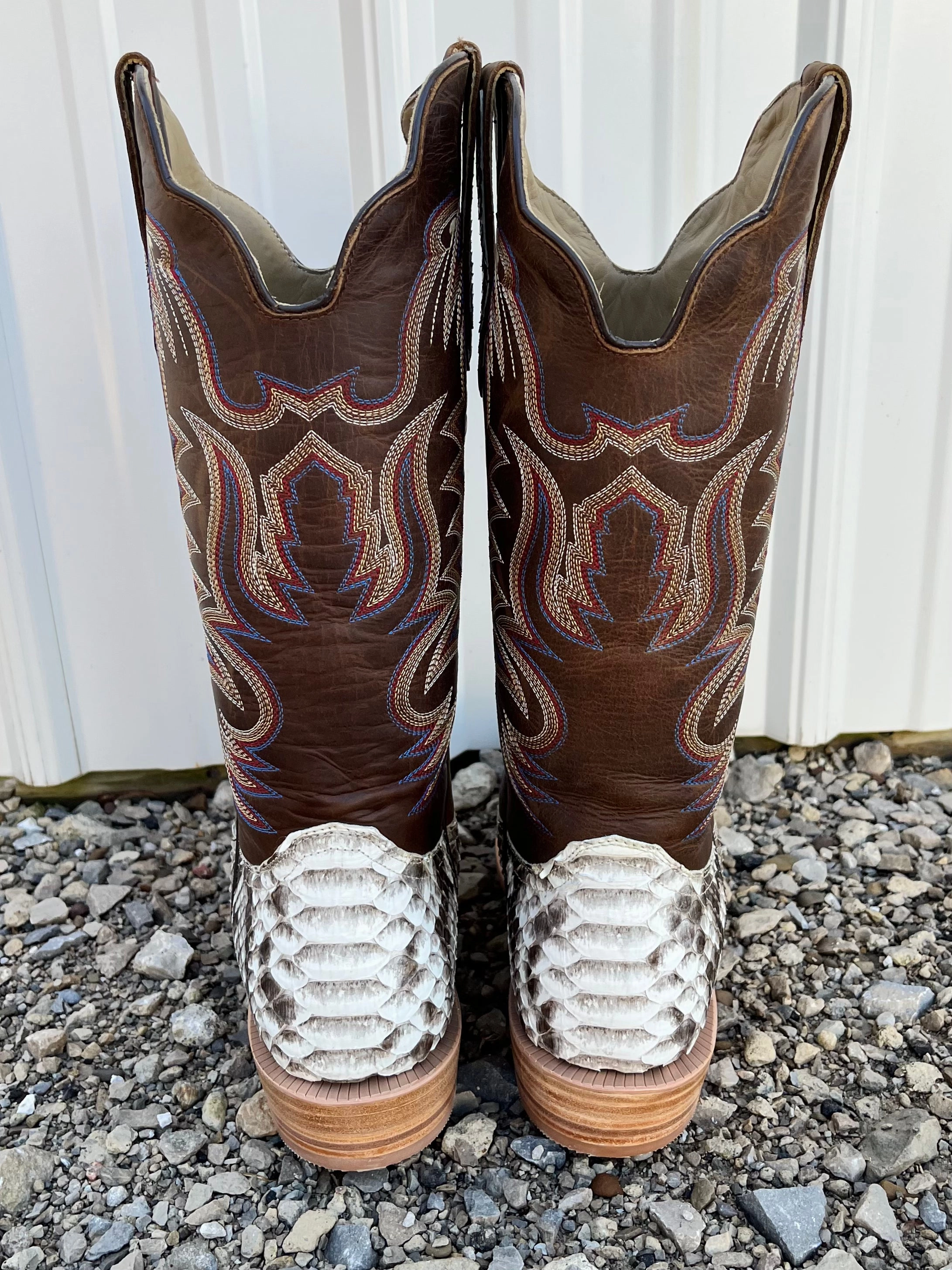 Multi Use R. Watson Men's Natural Python Brown & Cream Cutter Toe Cowboy Boots RW7910-1