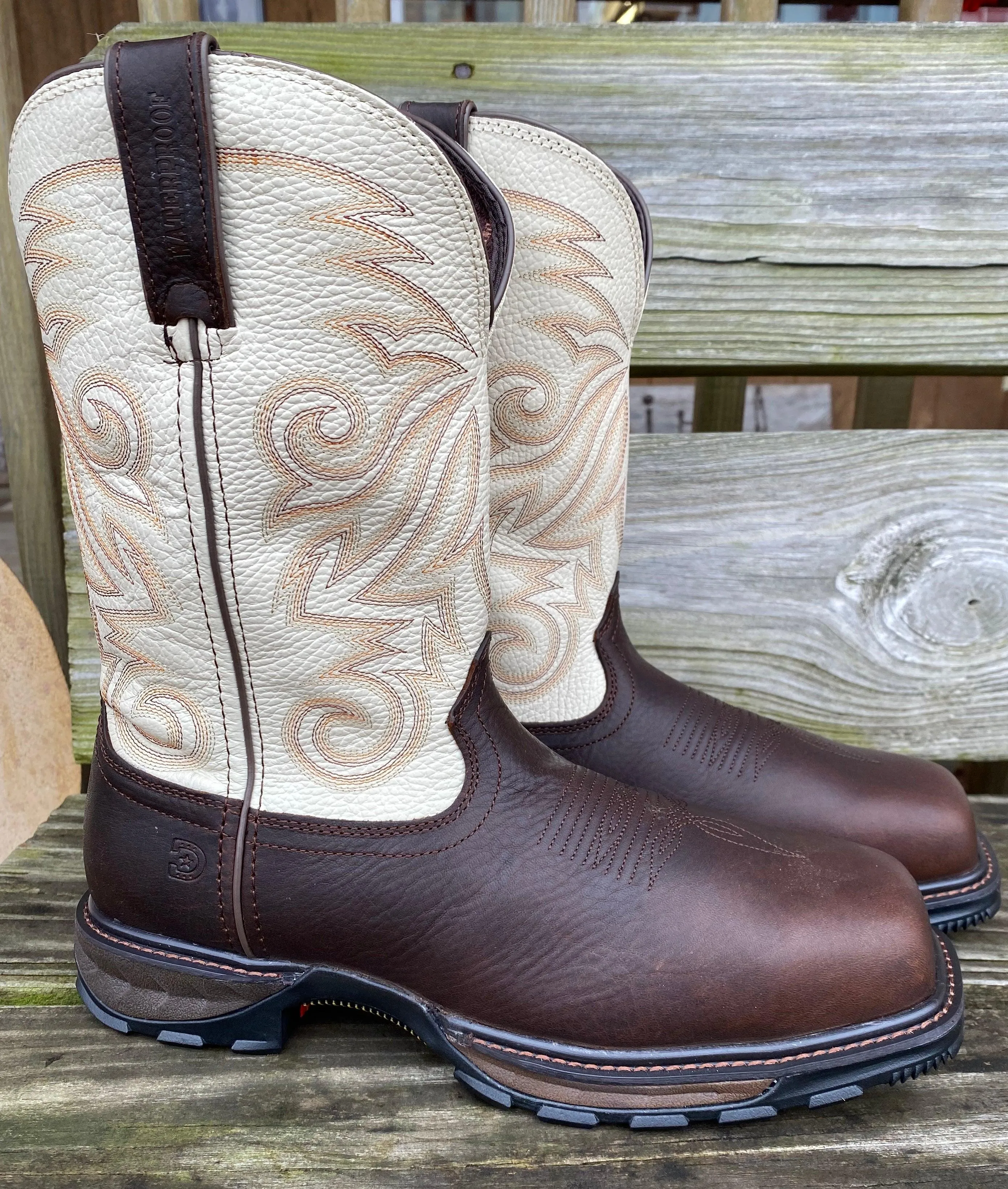 Durango Men's Maverick Brown & White Top Composite Toe WaterProof Work Boots DDB0330 ShockAbsorbing Shock Absorber