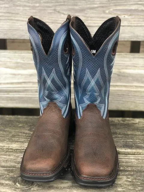 Durango Men's Maverick XP Brown & Blue Square Toe Cowboy Work Boots DDB0268 Anti   Blister Rugged Wear