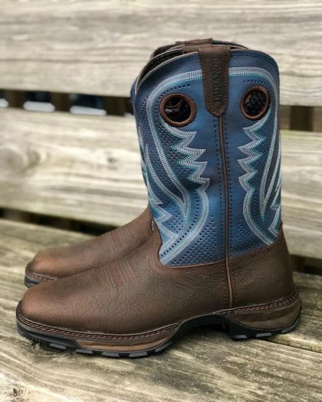 Durango Men's Maverick XP Brown & Blue Square Toe Cowboy Work Boots DDB0268 Casual Gathering Outdoor Essentials